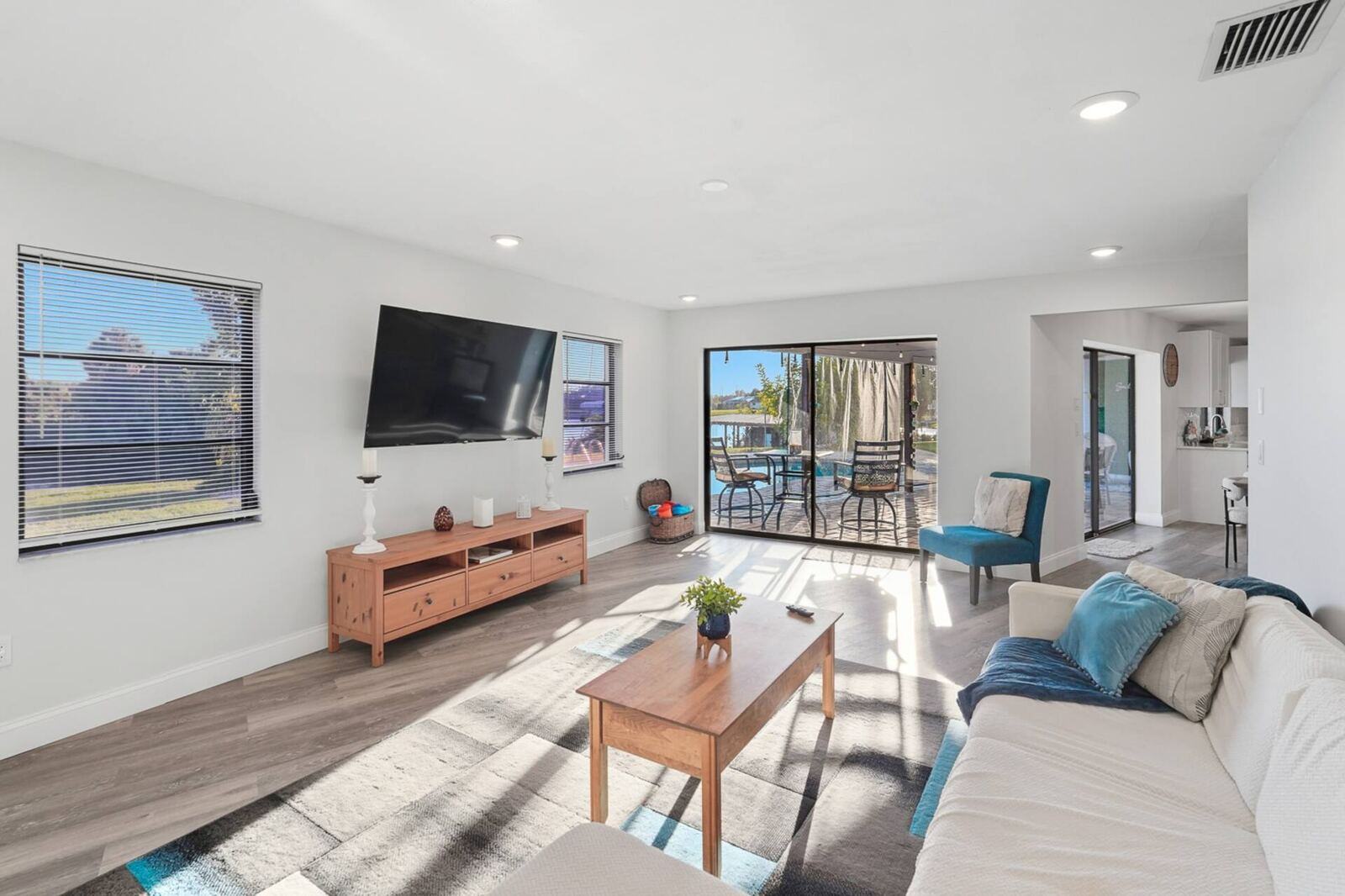 Living room with sectional and TV
